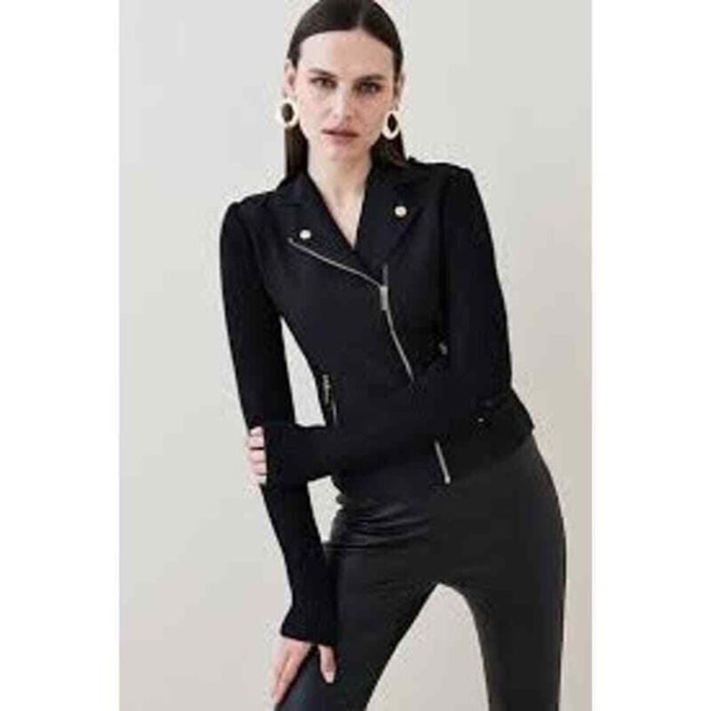 Carlisle black full zip collared fitted sweater moto jacket size 4